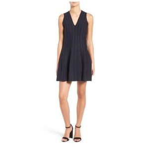 Cupcakes & Cashmere Navy and Black herringbone a-line knit dress. S.